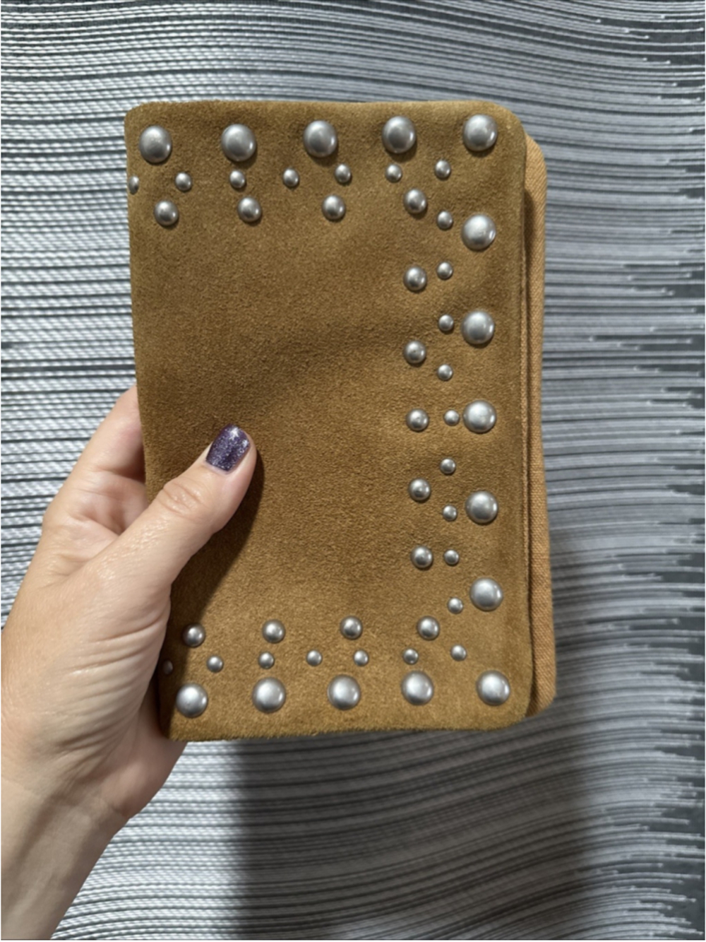 Free People Suede Clutch Wallet Tan Camel Metal Detail